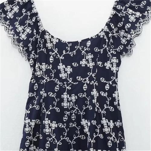 Women'S Slim Fit Square Neck Sleeveless Slim Fit Embroidered Split Midi Dress