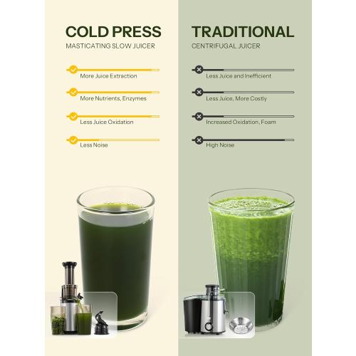 Masticating Juicer Machines, Reemix Cold Press juicer Machine Compact & Small Size, Juice Extractor, Nutrient and Vitamin Dense, BPA-Free Tritan, Easy to Clean (Silver)