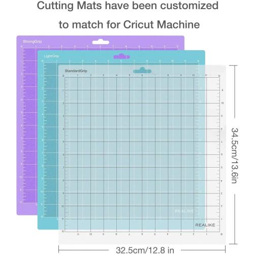 REALIKE 12x12 Cutting Mat for Silhouette Cameo 5/4/3/2/1 (3 Mats - StandardGrip, LightGrip, StrongGrip), Gridded Adhesive Non-Slip Cut Mat for Crafts, Quilting, Sewing, Scrapbooking and All Arts