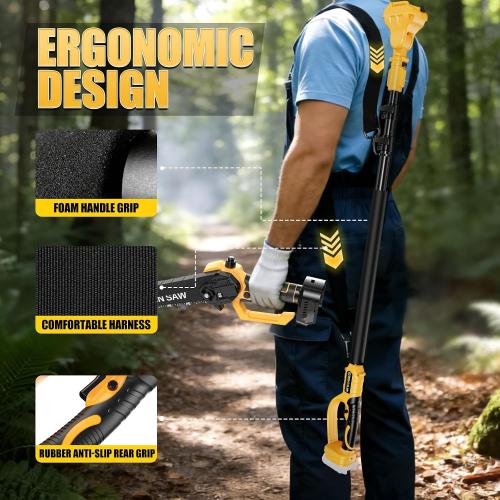 Mini Chainsaw Cordless Extension Pole Compatible with Dewalt 20V Battery(Tool Only), 4.2-8.2FT Adjustable Telescopic Pole with 180°Rotating Head, Extension Pole with Shoulder Strap