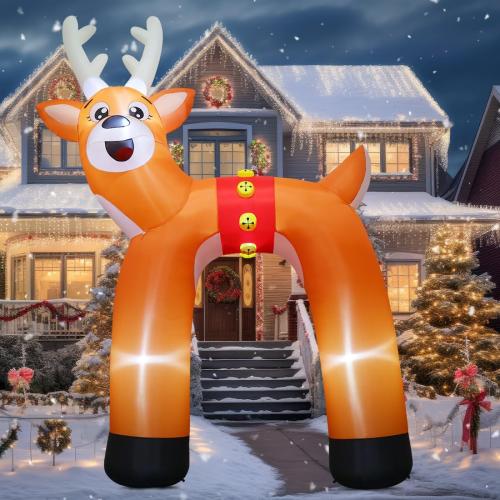 COMIN 14FT Christmas Inflatables Outdoor Decorations Blow Ups Reindeer Archway with Built-in LEDs for Yard Party Lawn Decor