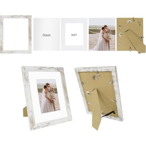 8x10 Picture Frame Set of 3 Made of Real Glass and Distressed White Wooden Frame, 8 by 10 Photo for Wall or Tabletop - Display Picture 5x7 with Mat or 8x10 Without Mat