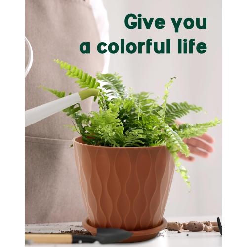 6 Inch Indoor Planter Pots with Drainage Hole and Tray Saucer,Flower Pots for Indoor Outdoor Garden Plants and Flowers, Multicolor, 5 Packs