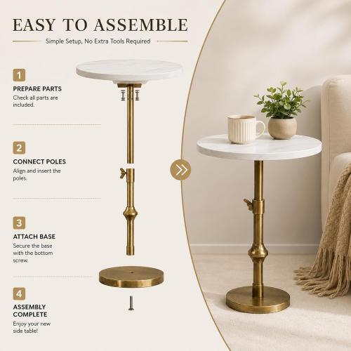 WHGBJA Adjustable Drink Table, Faux Marble Pedestal Side Table, 12“X30