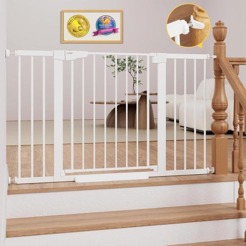 Cumbor 29.7–51.5 Extra Wide Baby Gate for Stairs, Pressure-Mounted Dog Gates for Doorways & Hallways, Auto-Close Walk-Through, No-Trip Design, Child Proof Safety, Dog/Pet Gate for Indoor Use, White