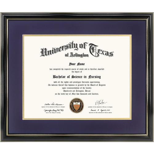 GraduationMall 11x14 Diploma Frame with Purple over Gold Mat or Display 15x18 Certificate without Mat,Solid Wood & UV Protection Acrylic,Glossy Black Finish with Gold Trim