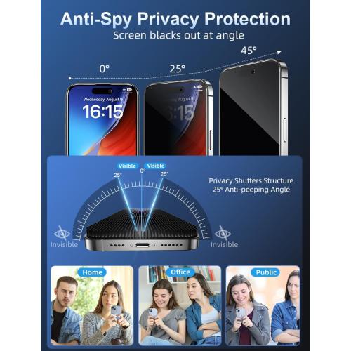 ruwa Privacy Screen Protector for iPhone 15 Pro Max [6.7 Inch][2-Pack] Tempered Glass with Easy Installation Frame, Anti-Scratch,Anti-peep, Full Coverage