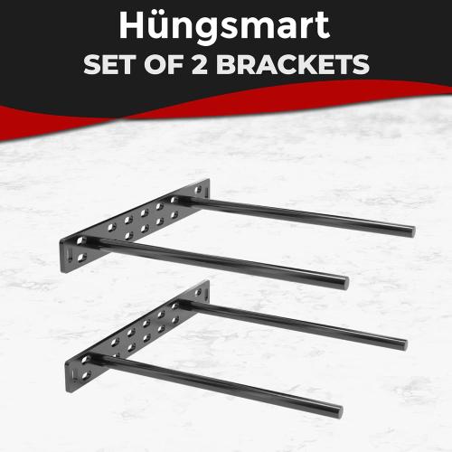 Set of 2 Floating Shelf Brackets 11 inch Multiple Mounting Location Baseplate/Heavy Duty Black Painted Mild Steel Bracket Hidden Wall Shelves Support Hardware Mount Kitchen/Nursery Decor(10 inch Rods)