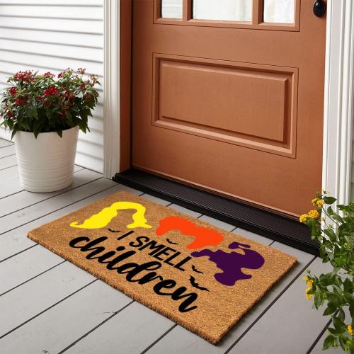 Funny Coir Doormat - Smell Children Hocos Pocos Halloween Welcome Mat for Front Porch & Entrance - 23.6 x 15.7 inch PVC Non Slip Outdoor Coir Doormat