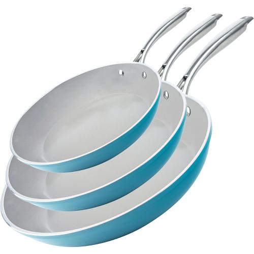 Gotham Steel 3 Piece Nonstick Ceramic Fry Pans Set, 8', 10' & 12', Nonstick Skillet Set, Omelet Pan, PFOA Free, Dishwasher Safe, Cool Touch Handle - silver