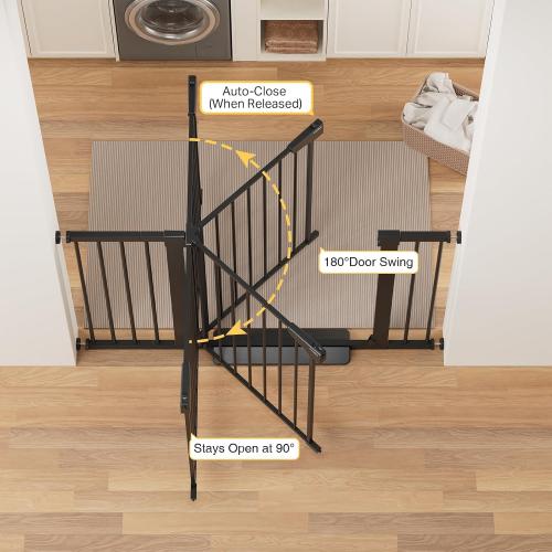 Cumbor 29.7-48 Baby Gate for Stairs, Mom's Choice Awards Winner-Dog Gate for Doorways, Auto Close Safety Pet Gate for Dogs Indoor, Easy Install Pressure Mounted Child Gate with Walk Thru Door, Black