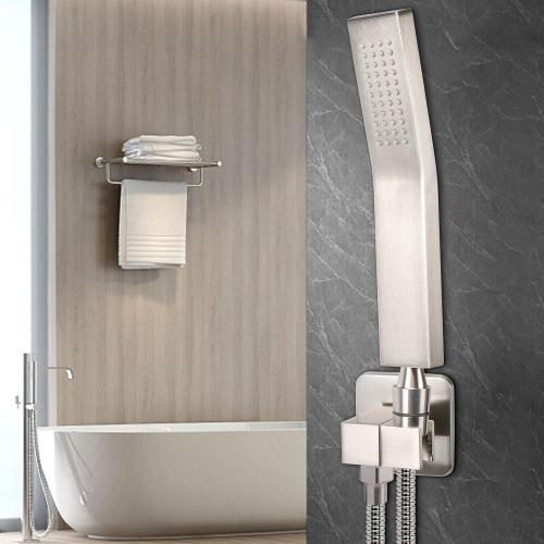 NearMoon Brass Hand Held Shower Head, Luxury High Pressure Shower Kit with Wall Connector and Hose Set, for Bathroom Showering System Contemporary Square Style (Brushed Nickel)