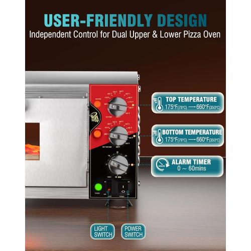 Size 16 color silver WantJoin 16 Inch Indoor Pizza Oven Countertop - ETL Listed, Electric Pizza Ovens with Pizza Stone, 60-Min Ring Timer, for Home and Restaurant, 1600W