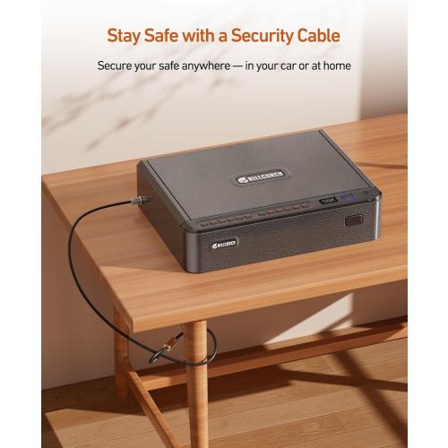 BILLCONCH Smart Gun Safe with Security Cable - Biometric Pistol Safe for Handgun 4 Ways Quick Access with Fingerprint/Keypad/Key/APP Lock, for Nightstand Bedside Home Car with LCD and Voice Guide