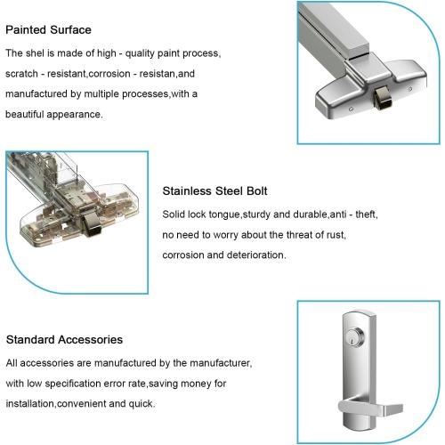 Extra Heavy Duty Stainless Steel Commercial Emergency Panic Exit Device, Door Push Bar Lock, UL CUL 3H Fire Rated and Ansi Grade 1 Certificate in SS Finish for Exit Door
