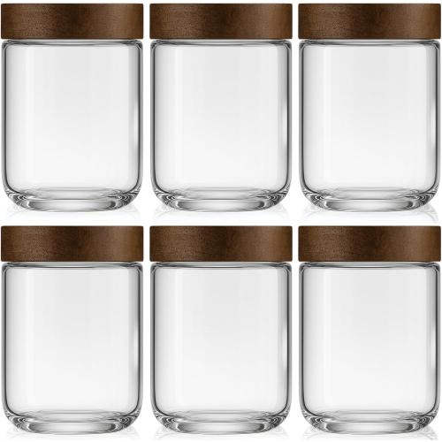 16oz 6 Pack Overnight Oats Containers with Lids, Glass Mason Jars with Acacia Wood Airtight Lids, Wide Mouth Meal Prep Storage Jars for Yogurt, Chia Pudding, Salad, Parfait, Snacks, Spice