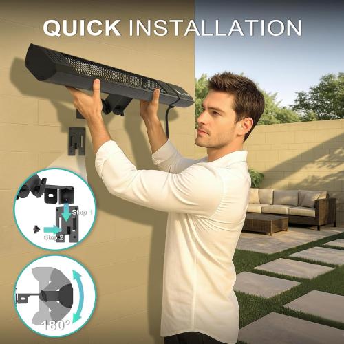 1500W Infrared Patio Heater, IP65 Waterproof Outdoor Electric Heater with Remote, 4 Heat Levels, 24H Timer, Memory Function, Fast Heating for Garage, Backyard, Black