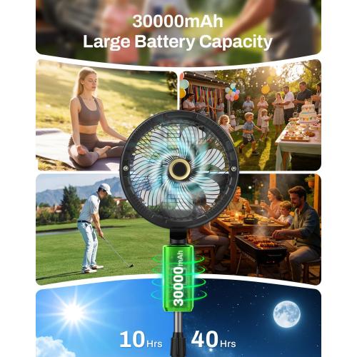Outdoor Misting Fan with Water Pump, 30000mAh 12-Inch Outside Water Cooling Mister Fan for Patios Bedroom, Portable Standing Oscillating Fan with Mist System, Pedestal Fans with Remote/Spray/Timer
