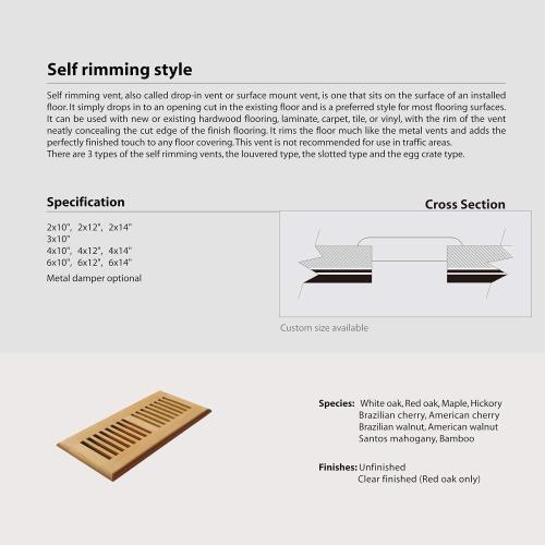 6 Inch x 14 Inch Red Oak Hardwood Vent Floor Register Self Rimming Unfinished