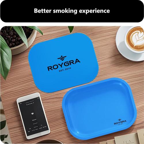roygra Rolling Tray with Magnetic Lid Set, Small Metal Tray with Lid, Cigarette Pre Roll Smoking Accessories, Portable Smell Proof Rolling Trays for Smokers, Home Table Decor, 7 x 5.5 inch - Purple