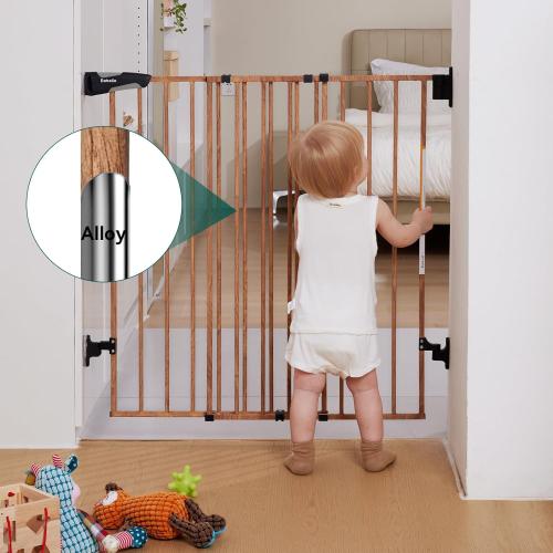Babelio Baby Gate for Stairs & Doorways, 26-43 W 28 H No Bottom Bar| Easy Installation| One-Handed Operation| Auto-Close| Hardware Mount (Drill Needed) Safety Dog/Pet Gate (Brown Wood Pattern)