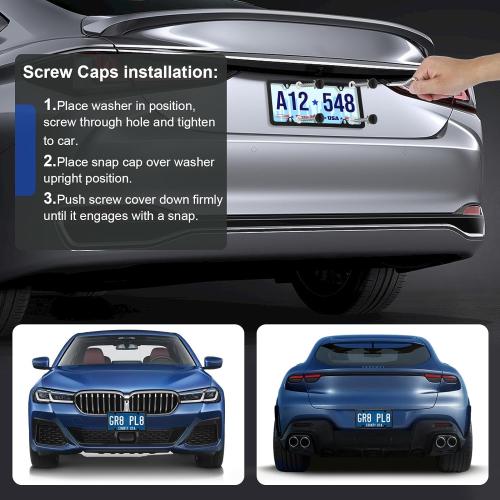 4 Pack Black License Plate Frames, Stainless Steel License Plate Cover, Matte License Plate Holder Car Accessories with Screw Caps (4 Holes)