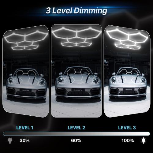 HYPERLITE Gen 2 Hexagon Garage LED Light, Upgraded 3 Level Dimmable 168W 16800LM Super Bright Garage Detailing Lights, 5 Grids Hex Shop Light, Hexagon LED Lights for Basement, Car Wash, Gym, Shop
