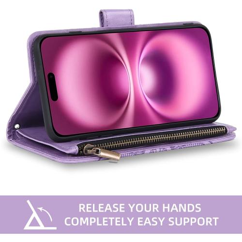Asuwish Compatible with iPhone 16 Plus 6.7 inch Wallet Case and Tempered Glass Screen Protector Flower Leather Flip Credit Card Holder Cell Phone Cover for i Phone16 16  i16   16Plus Women Men Purple