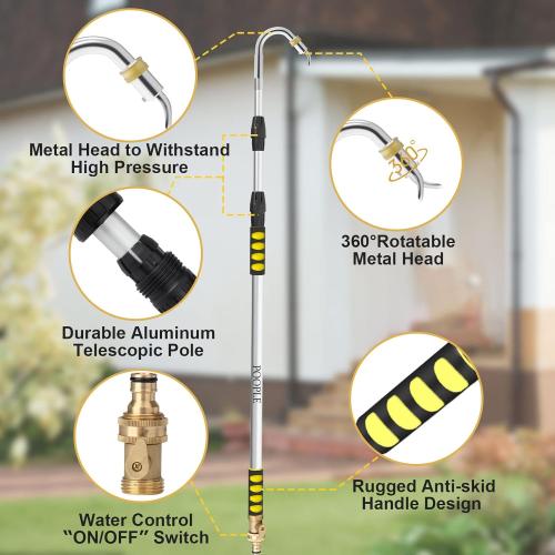 12FT (20ft Reach) Telescopic Gutter Cleaning Tools from The Ground, Rain Gutter Cleaners Tool with Hose Copper Attachment, Long Reach Gutters Cleaner Wand with Extension Pole