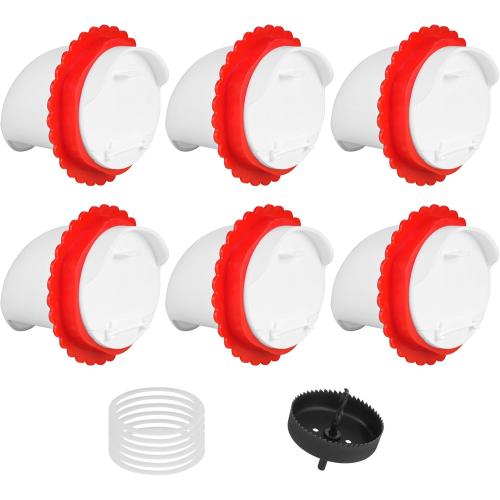 6Pcs Chicken Feeder Port, Upgraded Chicken Feeder No Waste, Waterproof Chicken Feeders with Raised Baffle & 1 Drill Bit, Poultry Feeder for Buckets, Barrels, Bins