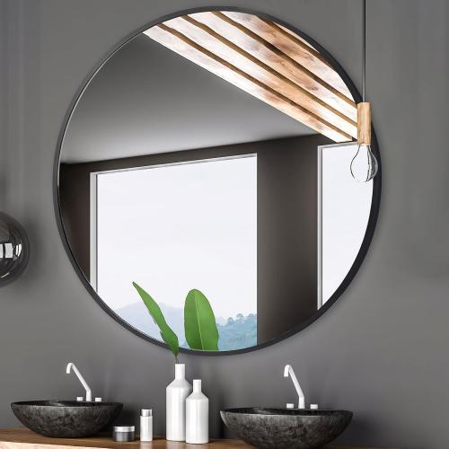 Smartxchoices 24 Inch Round Mirror, Metal Frame Wall Mirror Mounted Circle Mirrors, Vanity Mirror Modern Minimalist Wall Décor for Entryway, Bathroom, Washroom, Living Room, Bedroom