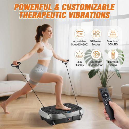 ALSO GO Vibration Plate Exercise Machine, 10 Preset Modes & 200-Level Vibration Platform for Weight Loss/Lymphatic Drainage, 330lbs Capacity Vibration Board with Resistance Bands for Full Body Workout