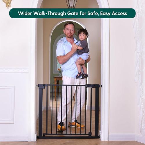 Babelio Baby Gate for Doorways and Stairs, 36-41 Pet Gate with Wide Walk Thru Door and Lock Indicator, No Drill Pressure Mounted Safety Gate with Double Lock and Self-Closing, Black