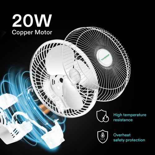 VIVOSUN AeroWave A6 Grow Tent Clip Fan, Patented Portable Auto Oscillating Fan 6” with 2-Speed, Strong Airflow but Low Noise, and Fully-Adjustable Tilt for Hydroponic Ventilation, White, 1-Pack