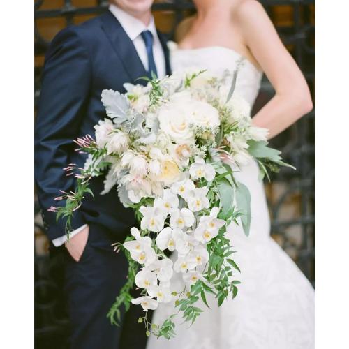 White Orchid Artificial Flowers,4PCS Real Touch Fake Hanging Flowers Faux Phalaenopsis Orchids Plants for Wedding Party Wall Garden Outdoor Home Decor (White)