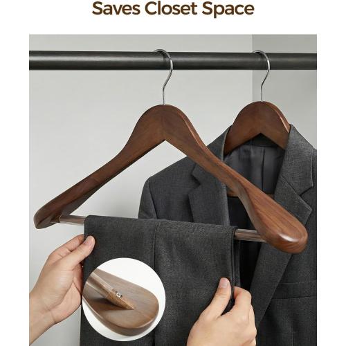Premium Wooden Hangers 6-Pack – Wide Shoulder Non-Slip Design for Coats, Jackets & Suits | 360° Rotating Closet Organizers | Durable & Space-Saving (Vintage Wood)
