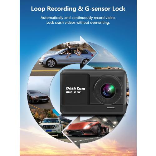 Dash Cam Front and Rear, 2.5K 1080P Dual Dash Camera for Cars with 32GB SD Card, 2.45 inch IPS Screen, 2 Mounting Ways, Night Vision, WDR, Accident Lock, Loop Recording, Parking Monitor