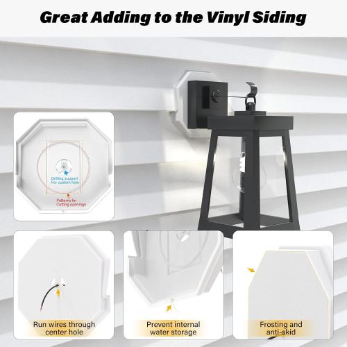 Vinyl Siding Mounting Blocks, Siding Mounting Kit, 130110006001 Octagon Mount Block, Mounting Plate for 1/2 inch Lap and 4 inch to 10 inch Height Siding, White, 2 Pack