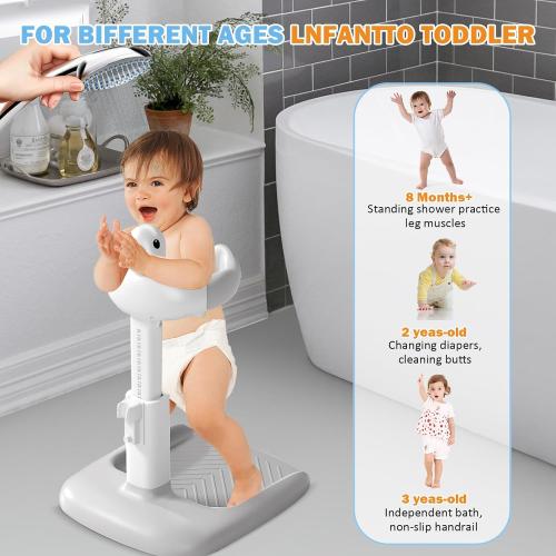 Adjustable Height Baby Shower Stand with Anti-Slip Base, Bath Shower Standing Support, Portable Bath Helper