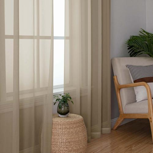 Taupe Sheer Curtains 84 Inches Long 2 Panels Set- Light Filtering Curtains for Bedroom, Soft Airy Voile Rod Pocket Living Room Window Drapes, 42Wx84L Inches, 2 PCS