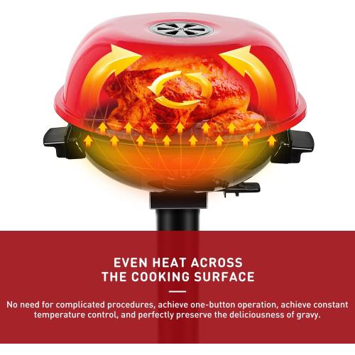 Electric Grill Outdoor BBQ, Techwood 15-Serving Indoor/Outdoor Electric Grill for Indoor & Outdoor Use, Double Layer Design, Portable Removable Stand Grill, 1600W (Stand Red BBQ Grills)