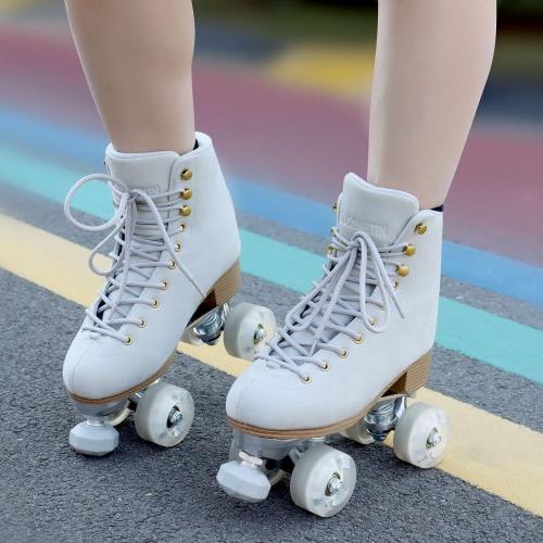 Size 9 Color Grey Roller Skates for Women or Men with Height Adjustable Rubber Stoppers Retro Suede Quad Roller Skates for Outdoor and Indoor