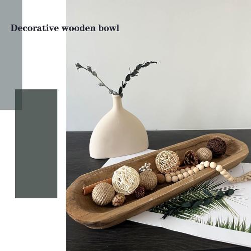 Wooden Dough Bowls for Decor, Vintage Wooden Bowl Hand Carved Home Decor for Dining Table Center, Living Room, Kitchen Decor. (20in Brown)
