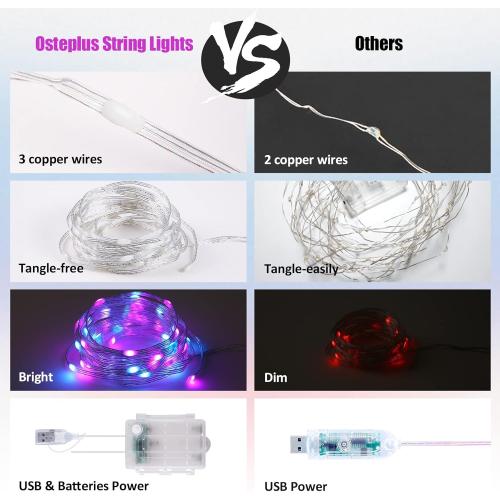 Fairy Lights Battery Operated Color Changing String Lights with Remote, 16.4FT 2 Pack Twinkle Lights USB Plug or Battery Powered, Outdoor Christmas Decorations for Bedroom Wedding Party Indoor