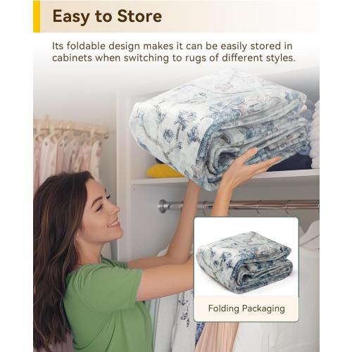 Area Rugs 8'x10' Washable Non-Slip, Floral Vintage Distress Print Pattern Medallion Carpet for Living Room Bedroom Dining Room, Light Blue Navy Beige Gray White