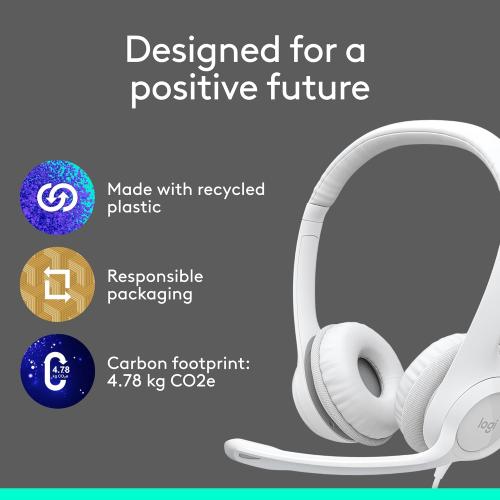 Logitech H390 Wired Headset for PC/Laptop, Stereo Headphones with Noise Cancelling Microphone, USB-A, In-Line Controls, Works with Chromebook - Off White