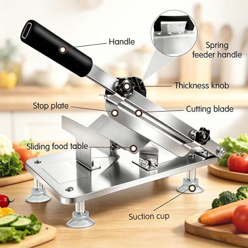 Manual Meat Slicer Frozen Meat Cutter Upgraded Stainless Steel Meat Cleavers Beef Mutton Roll Slicing Machine Vegetable Meat Slicer for Home Cooking Hotpot Shabu WG(Silver,17x7)