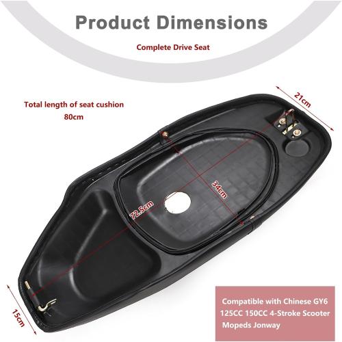 Minho Motorcycle Complete Drive Seat in High Resilience Sponge,PU Leather Material Compatible with Chinese GY6 125CC 150CC 4-Stroke Scooter Mopeds Jonway