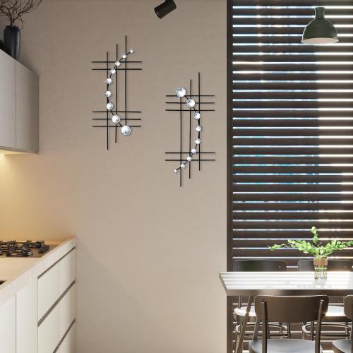 ZEXUIRU 2 Pack Black Abstrac Wall Decor – Metal Crystal Wall Art with Sparkling Rhinestones, 16.5’’/24 Inch Wall Hanging Set for Living Room Bedroom Bathroom – Modern Bling Home Decorations