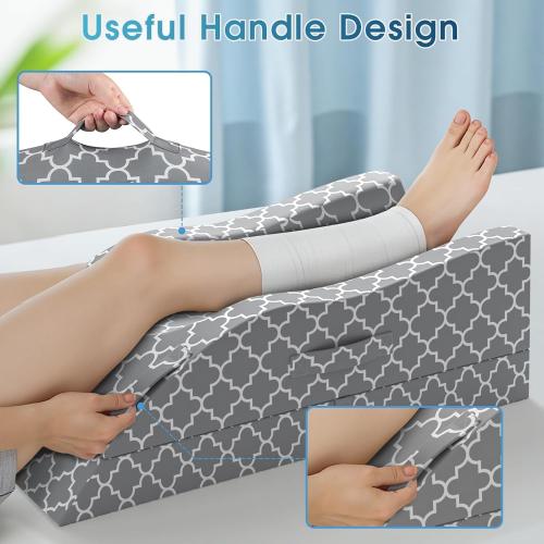 CloudBliss Leg Elevation Pillow for After Surgery, Adjustable Height Memory Foam Wedge Pillow with Cooling Ice Silk Cover, Ergonomic Leg Support for Knee, Comfort Care for Blood Circulation, Grey